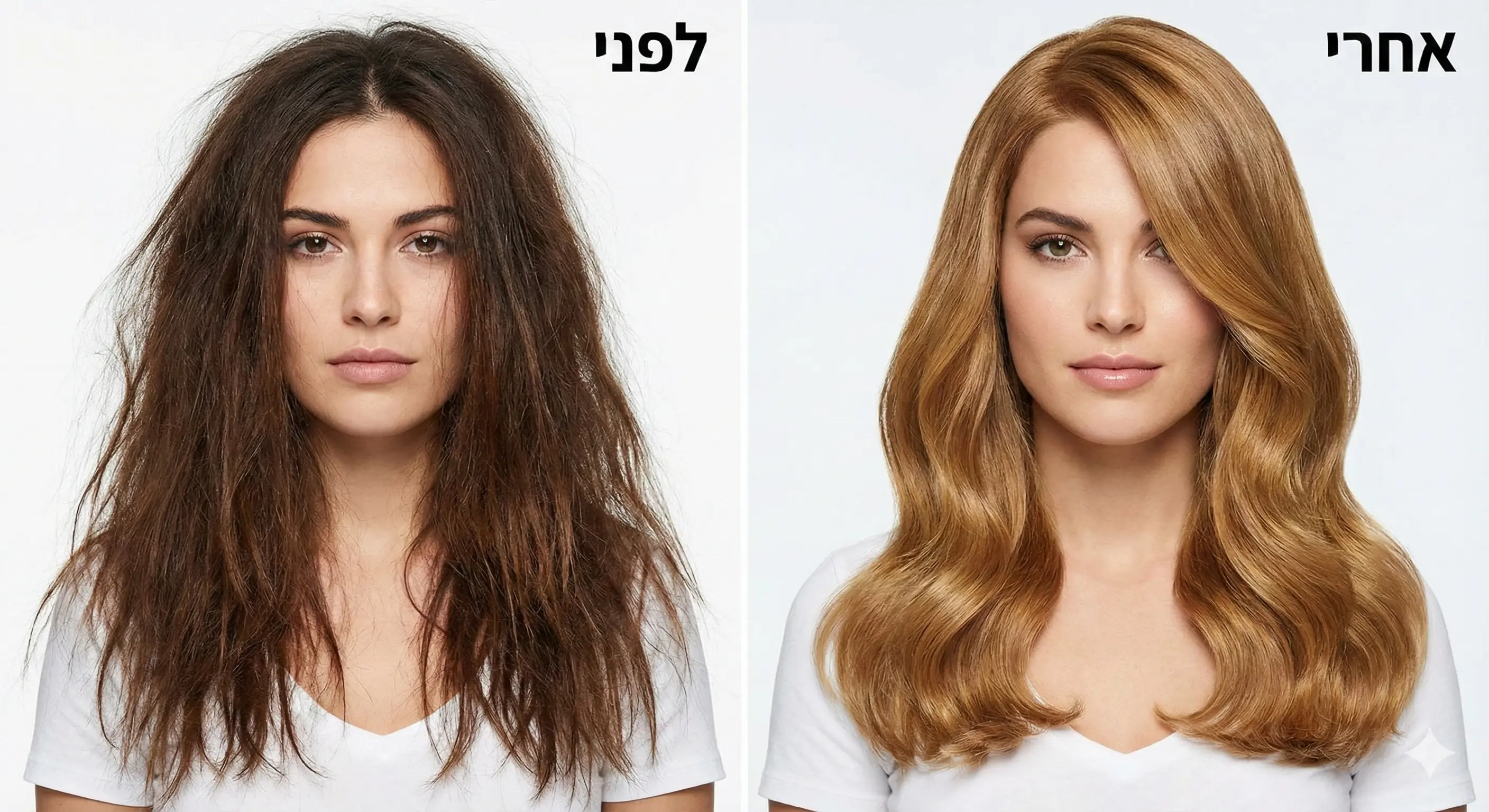 לפני ואחרי צבע וטיפול שיקום לשיער