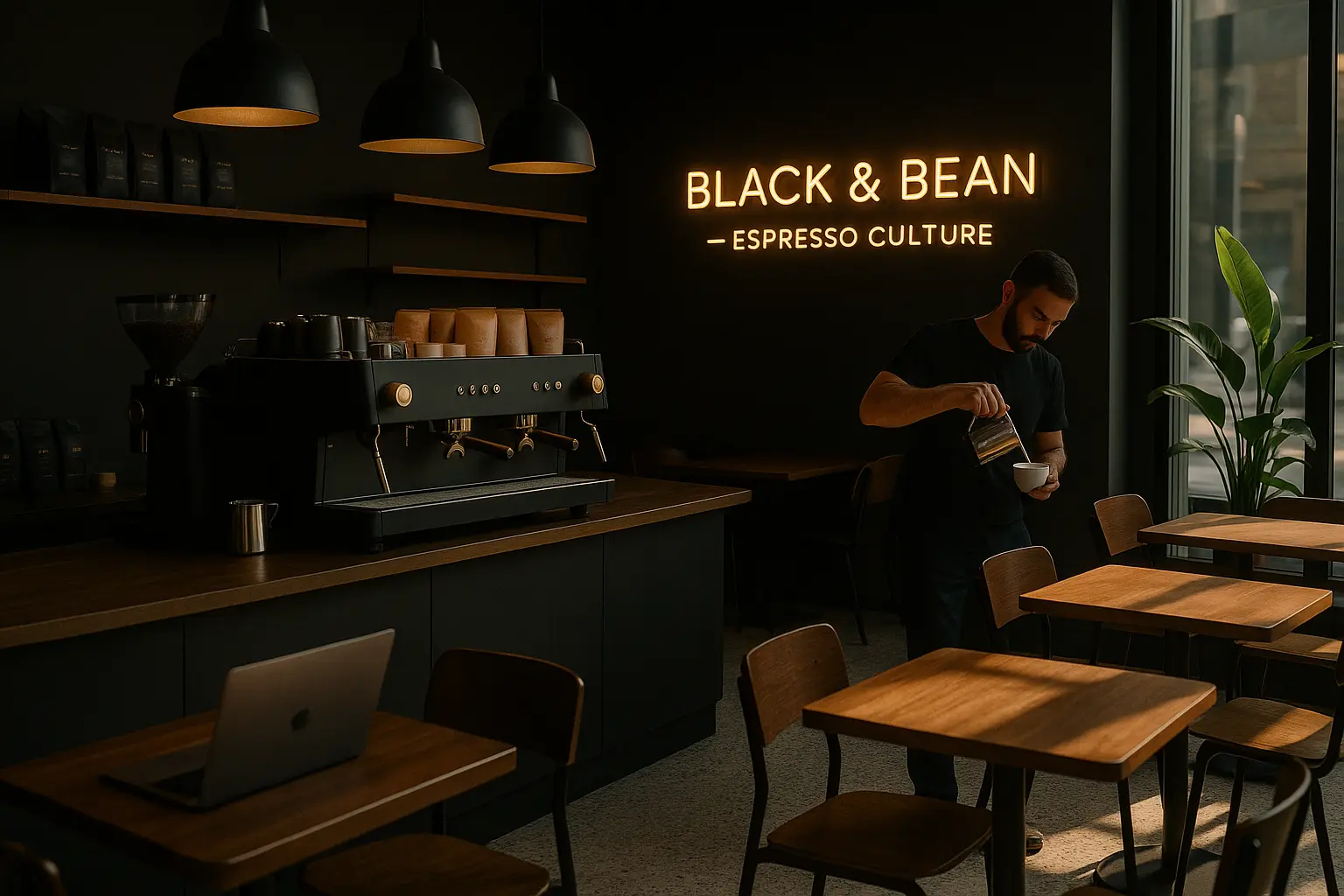 פנים בית הקפה Black & Bean