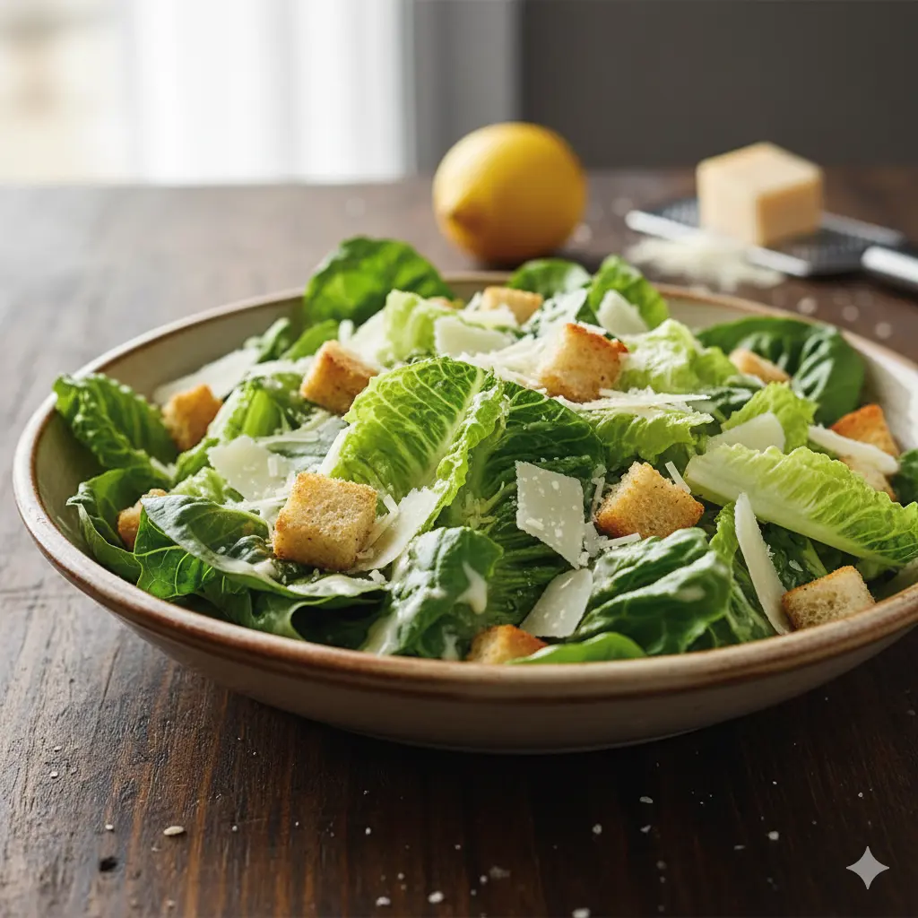 סלט קיסר עם קרוטונים ופרמז'ן