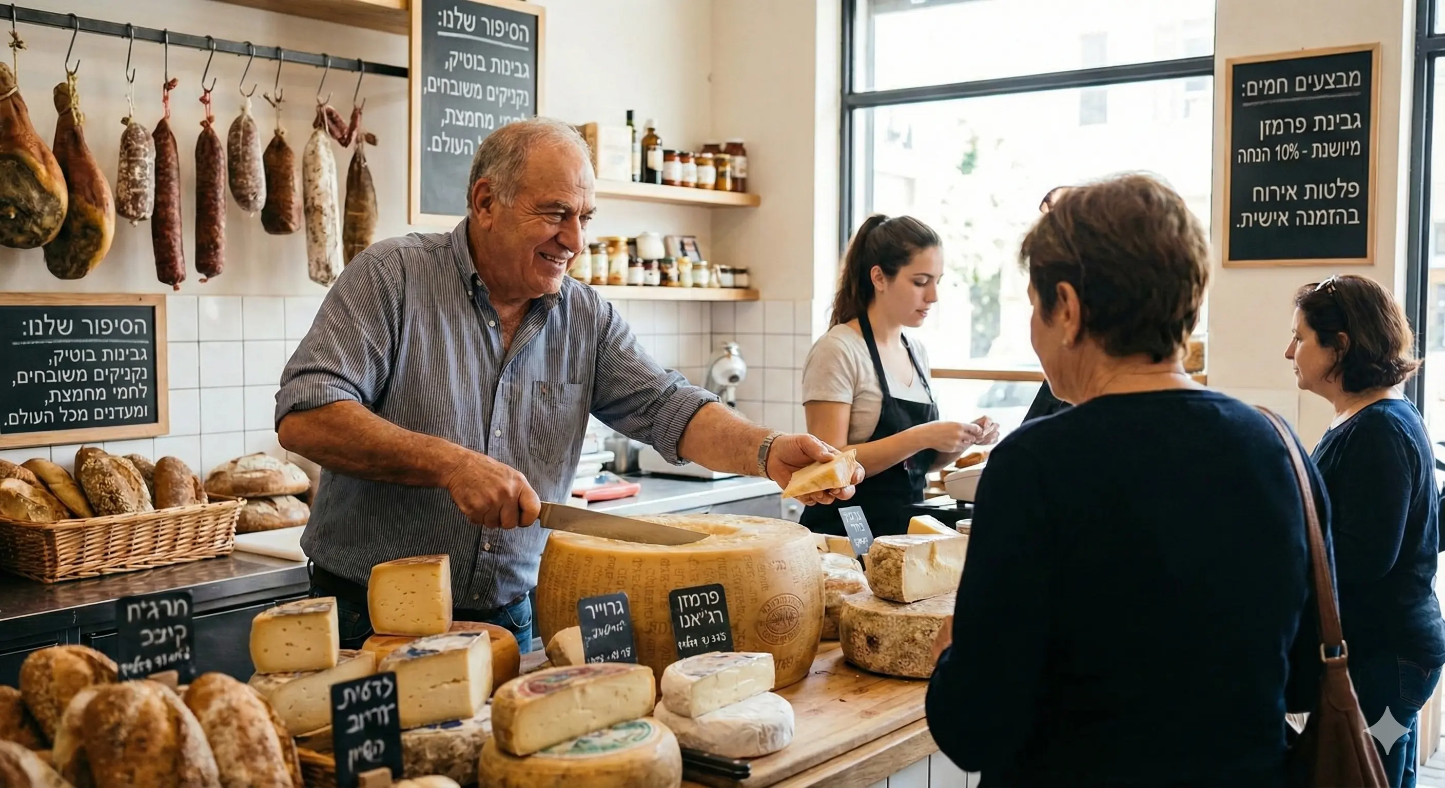 דלפק המעדנייה עם מבחר גבינות ונקניקים