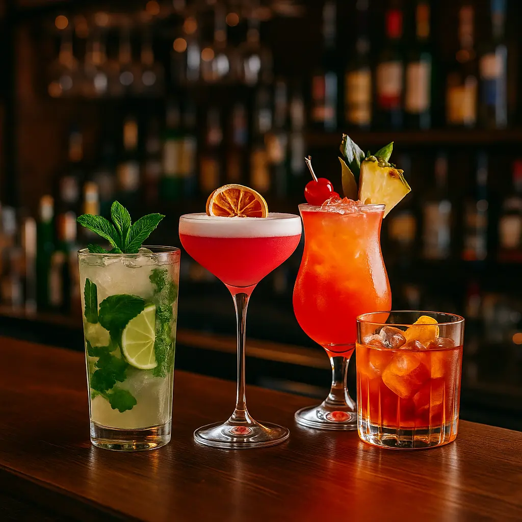 קוקטיילים צבעוניים על הבר