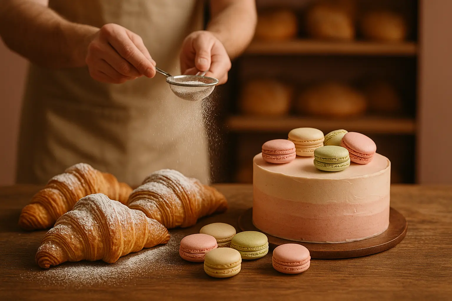 קונדיטורית מקשטת עוגה במטבח שלה עבור עסק האפייה עם אתר של WebLite