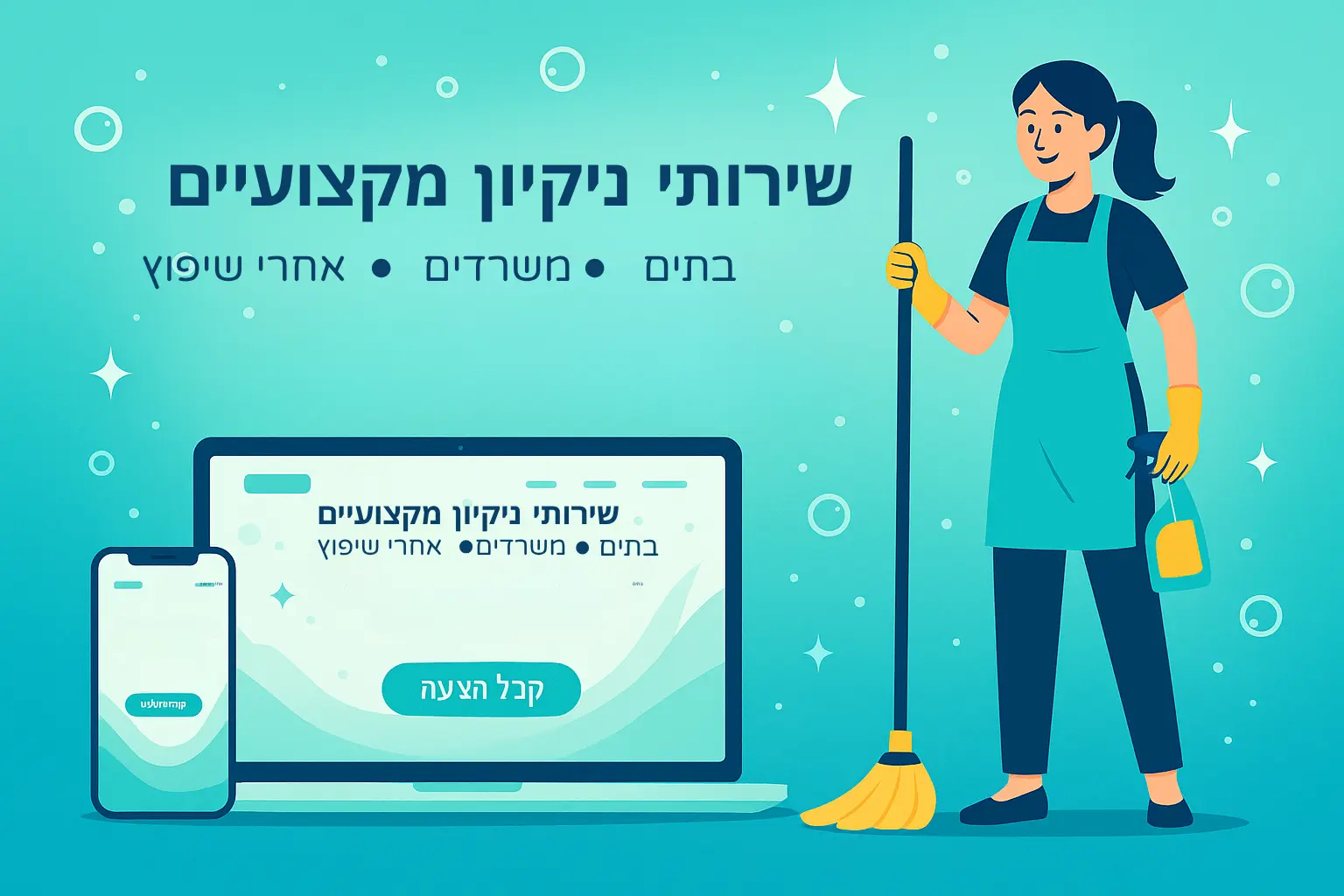 צוות ניקיון מקצועי בפעולה – דוגמה לחברת ניקיון עם אתר WebLite