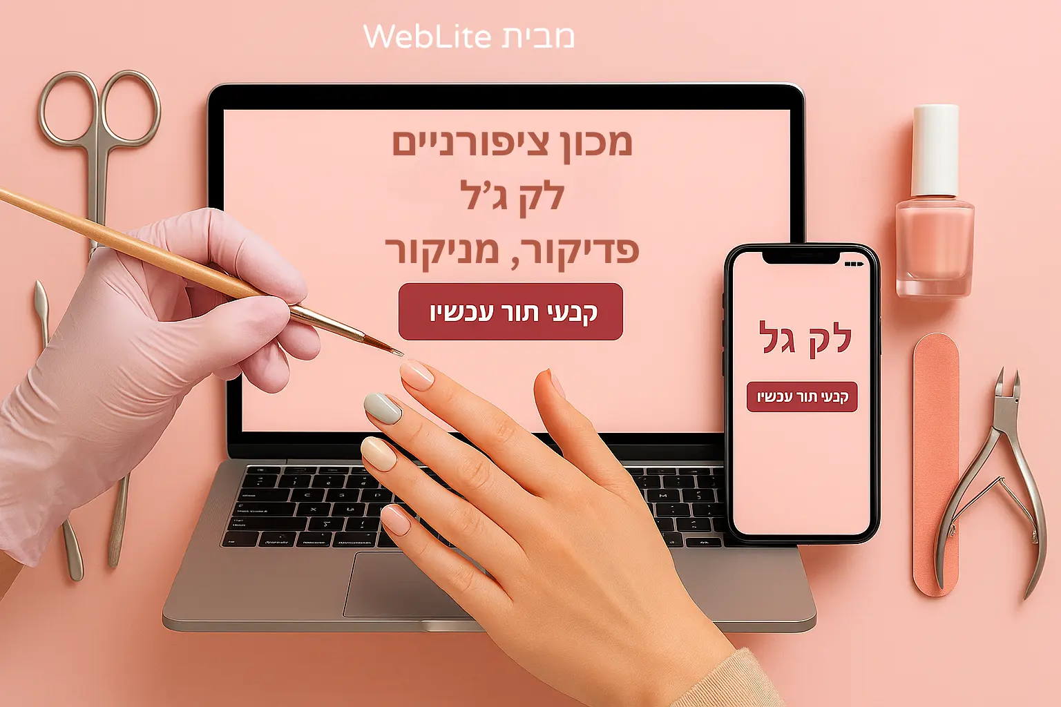 מכון לק ג׳ל מעוצב עם אתר של WebLite ברקע